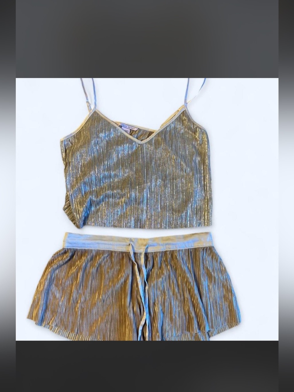 Victoria’s Secret Metallic Gold Pleated Cami & Shorts Set